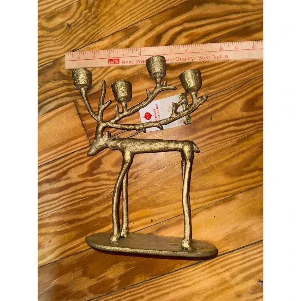Gold Reindeer Candleholder for Taper‎ Candles 12